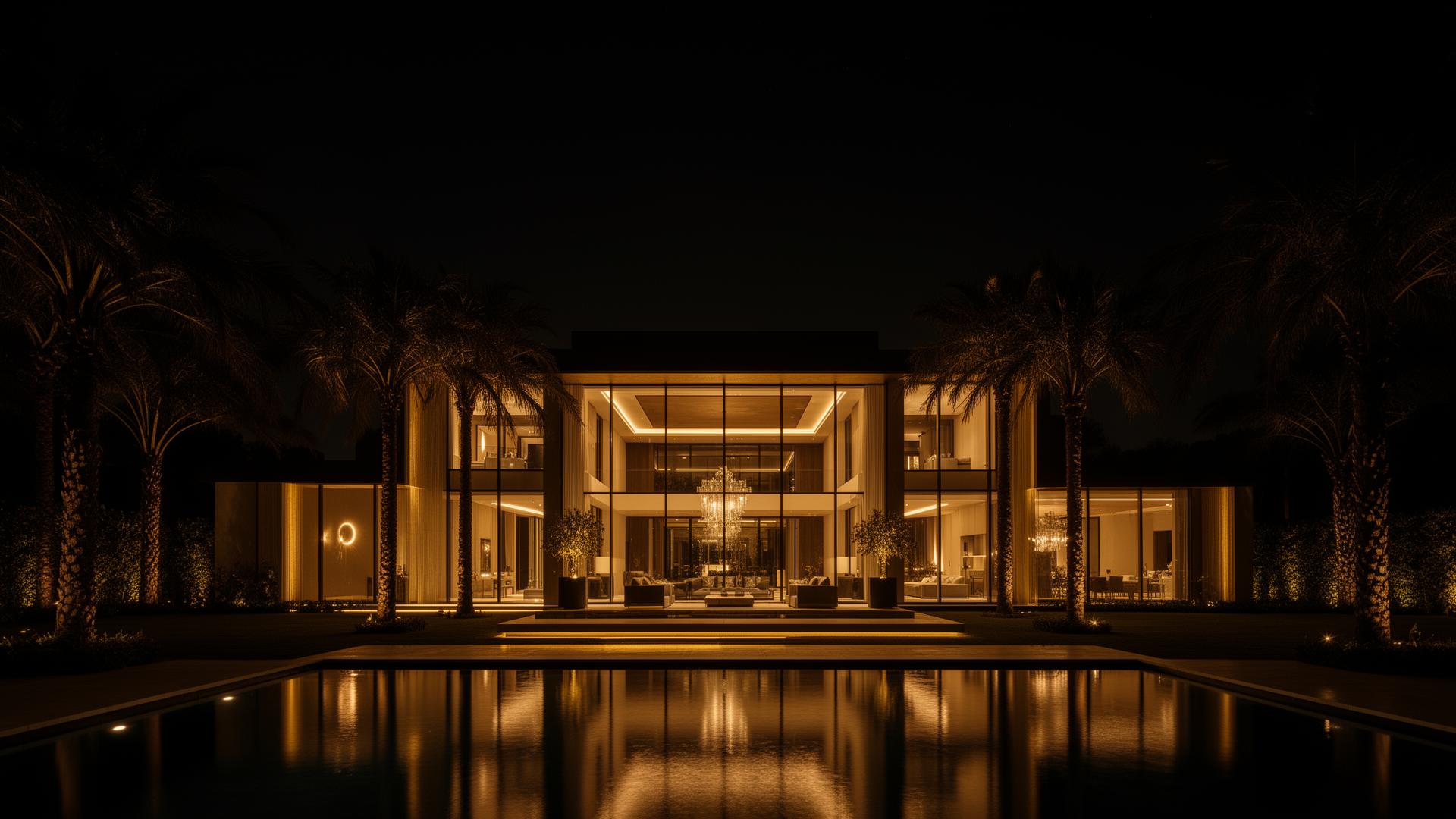 Luxury modern mansion at night
